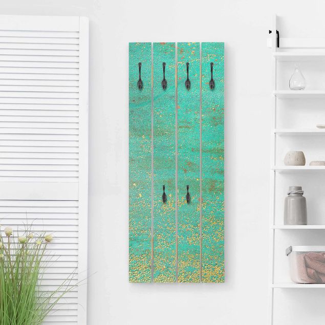 Wooden wall mounted coat rack Shabby Colour Pigments Yellow And Turquoise