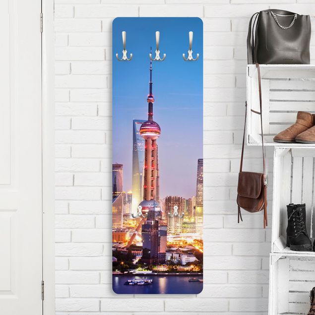 Wall mounted coat rack architecture and skylines Shanghai Skyline