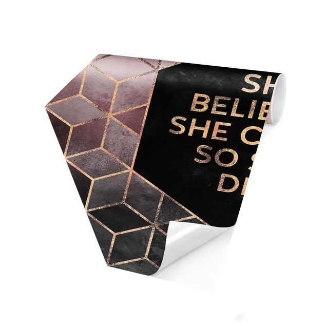 Self-adhesive hexagonal wall mural She Believed She Could Rosé Gold