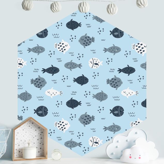 Wallpapers fishes Scandinavian Fish In Pastel Blue