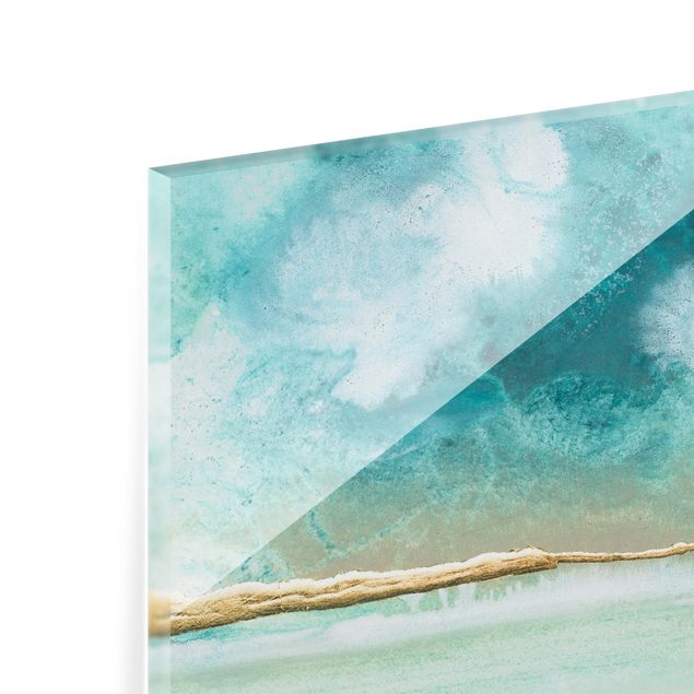 Wall art turquoise Emerald Clouds and Gold II