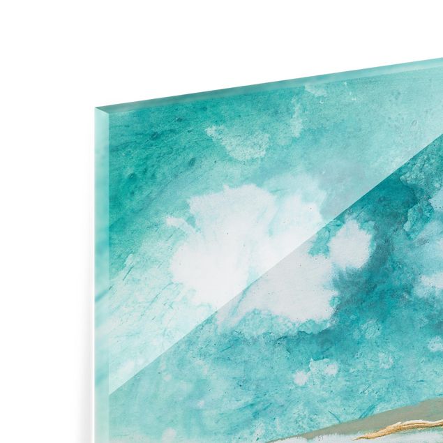 Wall art turquoise Emerald Clouds and Gold