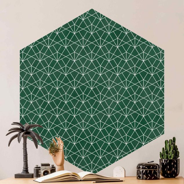 Geometric shapes wallpaper Emerald Art Deco Line Pattern