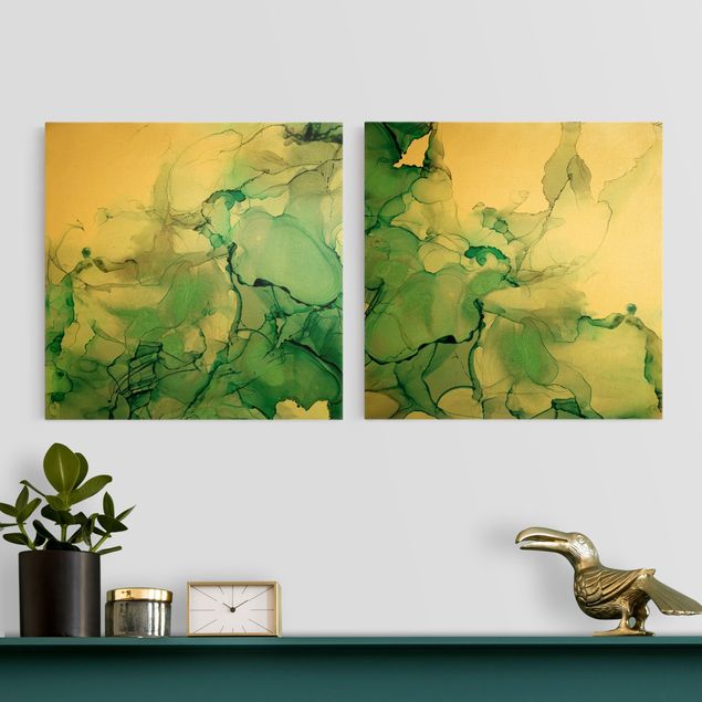 Prints abstract Emerald Green Storm Set