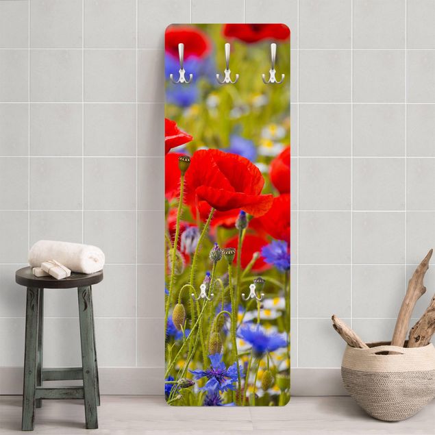 Wall mounted coat rack flower Summer Meadow With Poppies And Cornflowers