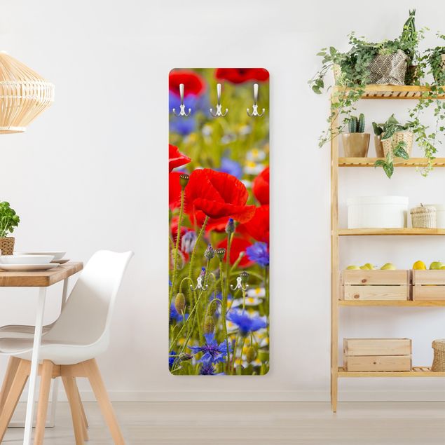 Wall mounted coat rack red Summer Meadow With Poppies And Cornflowers