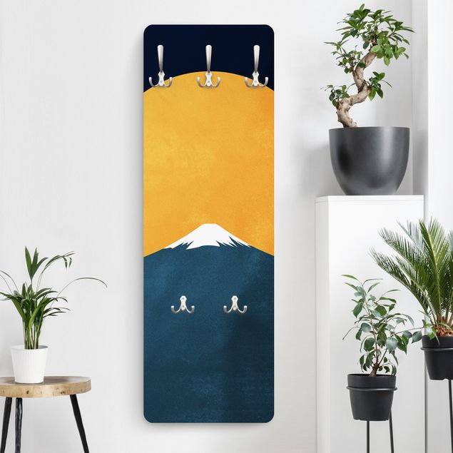Wall mounted coat rack landscape Sun, Moon And Mountain