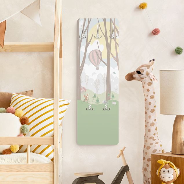 Wall mounted coat rack animals Sun With Trees And Hot Air Balloons