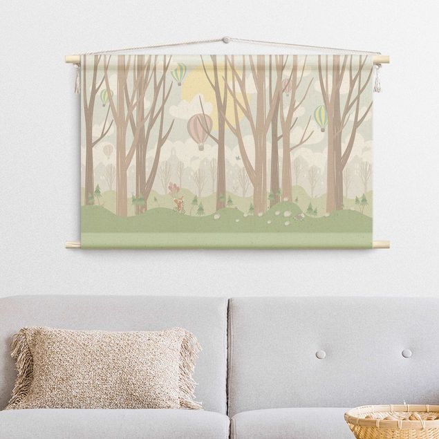 modern tapestry Sun With Trees And Hot-Air Balloon