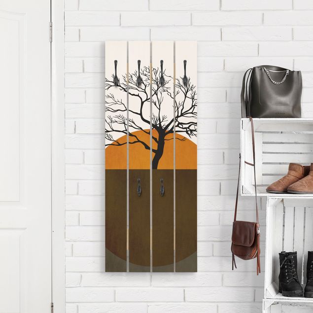 Wall mounted coat rack landscape Sun With Tree
