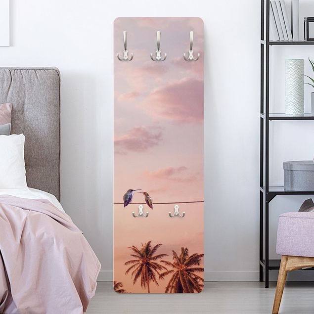 Wall mounted coat rack landscape Sunset With Hummingbird