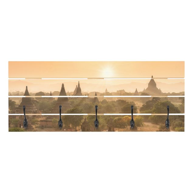 Wall mounted coat rack Sun Setting Over Bagan