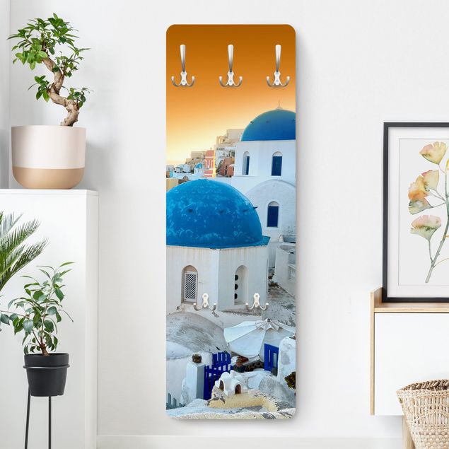 Wall mounted coat rack architecture and skylines Santorini Sunset