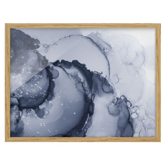 Framed abstract wall art Play Of Colours Blue Ink