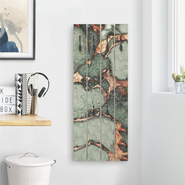 Wooden wall mounted coat rack Play Of Colours Fern-Green and Gold
