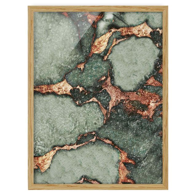 Framed abstract prints Play Of Colours Fern-Green and Gold