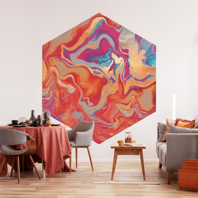 Hexagonal wallpapers Play Of Colours Golden Fire