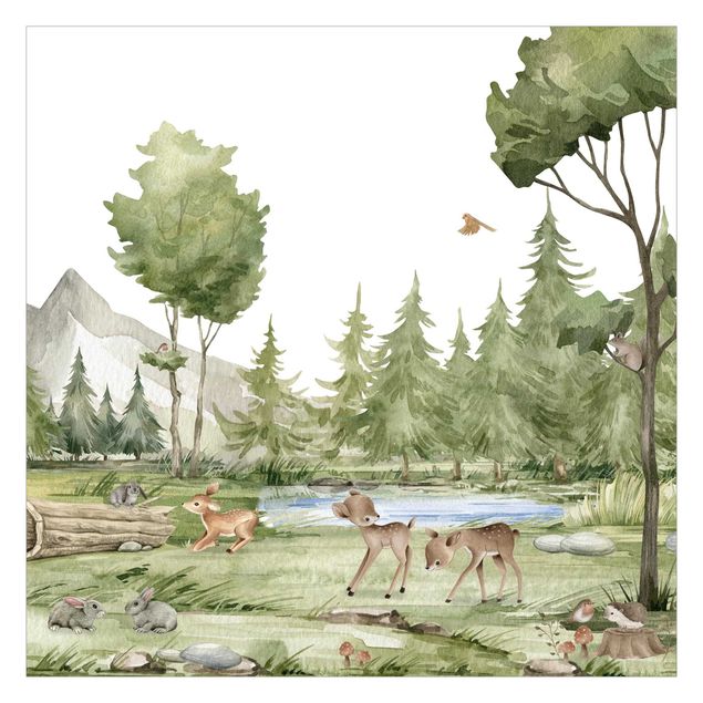 Wallpapers green Playing fawns on the river bank