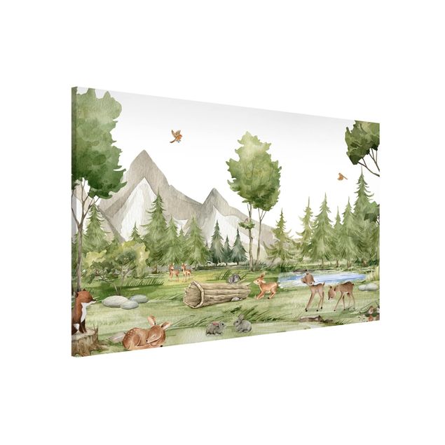 Nursery decoration Playing fawns on the river bank