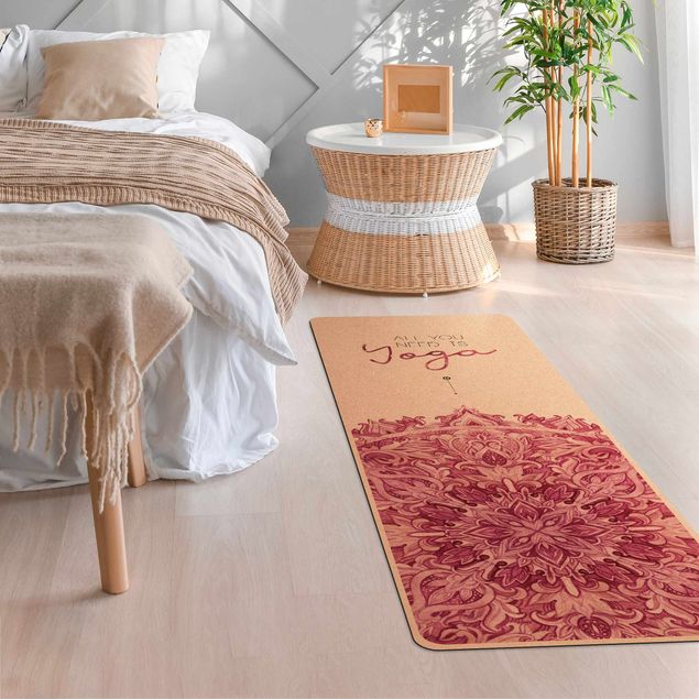 mandala rugs Text All You Need Is Yoga Red