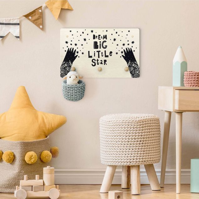 Coat rack sayings Text Dream Big Little Star With Flowers Black