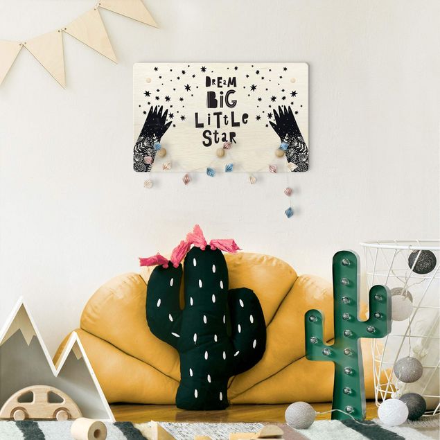 Wall mounted coat rack black Text Dream Big Little Star With Flowers Black