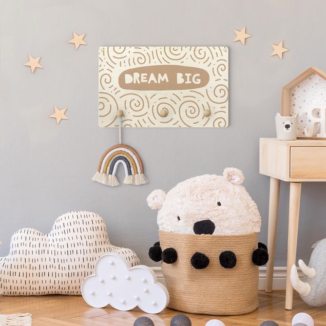 Wall mounted coat rack Text Dream Big With Whirls Natural
