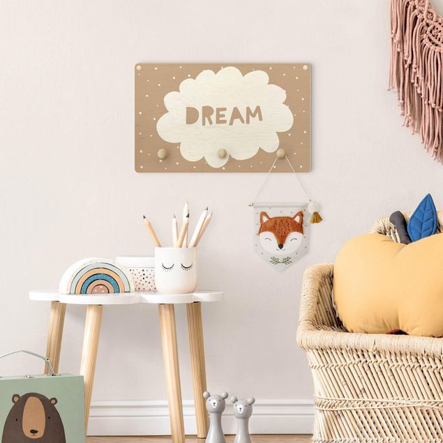 Wall coat rack Text Dream With Clouds Natural
