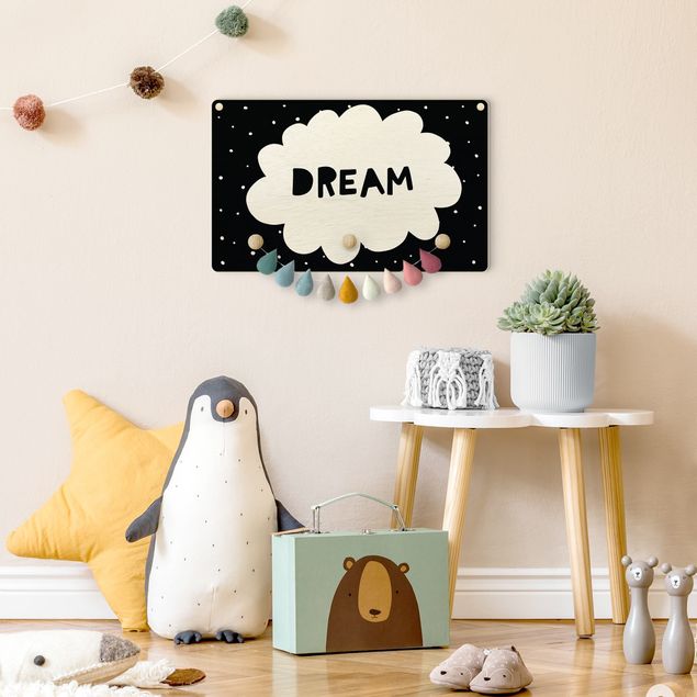 Black coat hanger wall Text Dream With Clouds Black