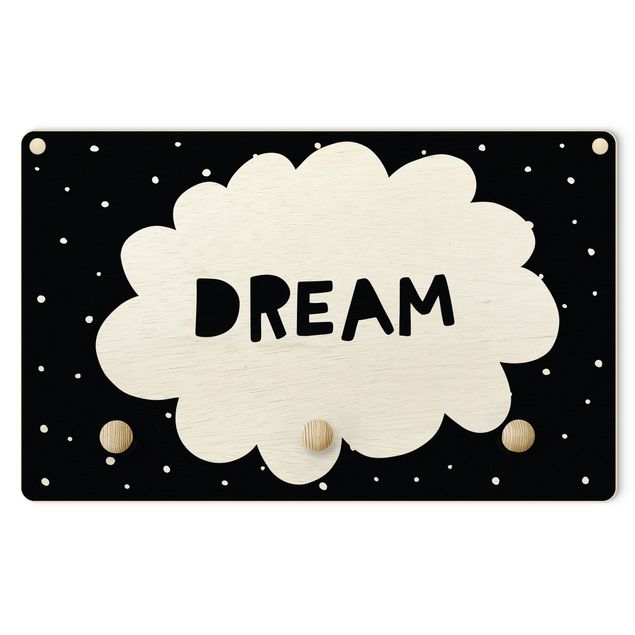 Wall coat hanger Text Dream With Clouds Black