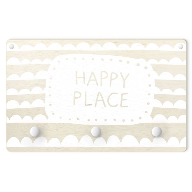 Wall mounted coat rack Text Happy Place In Band Of Clouds White