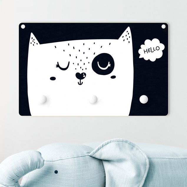 Nursery decoration Text Hello Cat Face Black And White