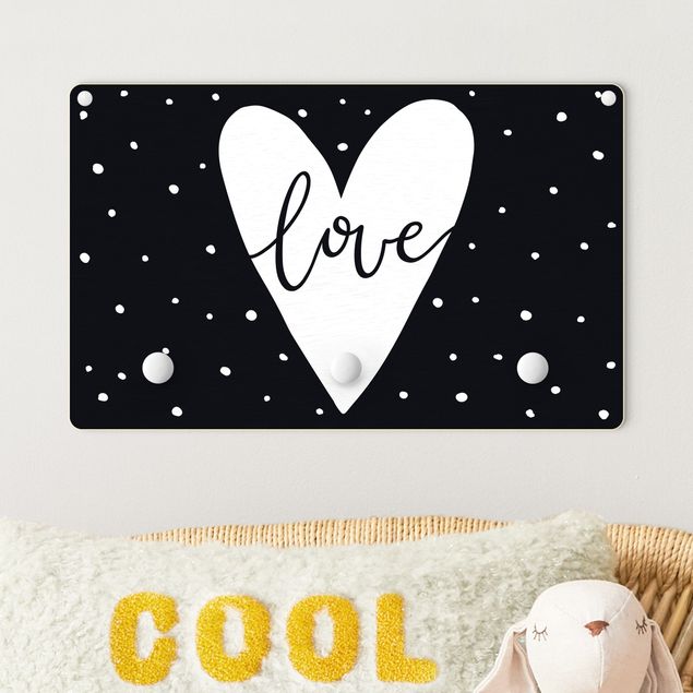 Nursery decoration Text Love With Heart With Dots Black And White