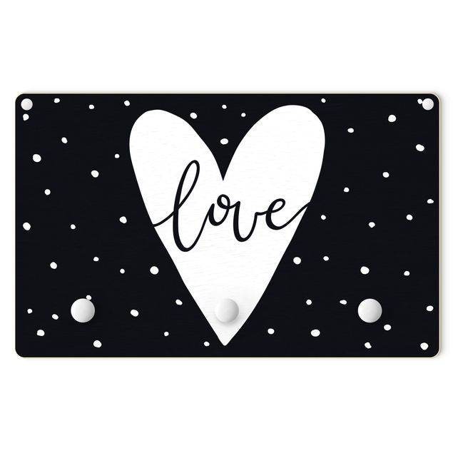 Wall coat hanger Text Love With Heart With Dots Black And White