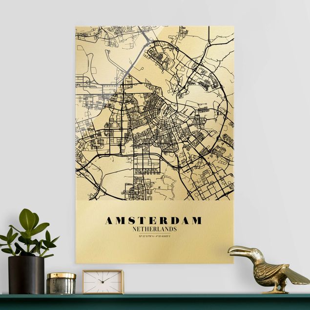 Glass prints architecture and skylines Amsterdam City Map - Classic