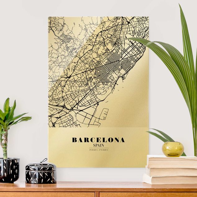 Glass prints architecture and skylines Barcelona City Map - Classic