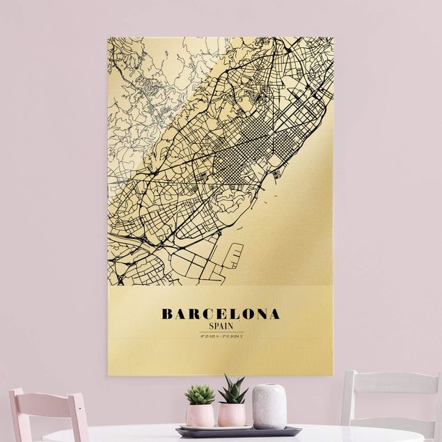 Glass prints black and white Barcelona City Map - Classic