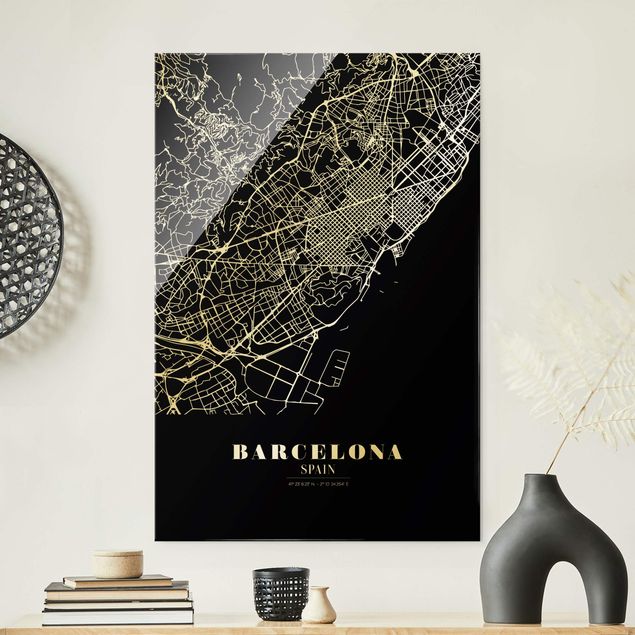 Glass prints architecture and skylines Barcelona City Map - Classic Black