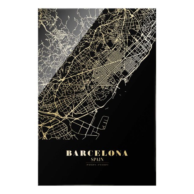 Black and white wall art Barcelona City Map - Classic Black