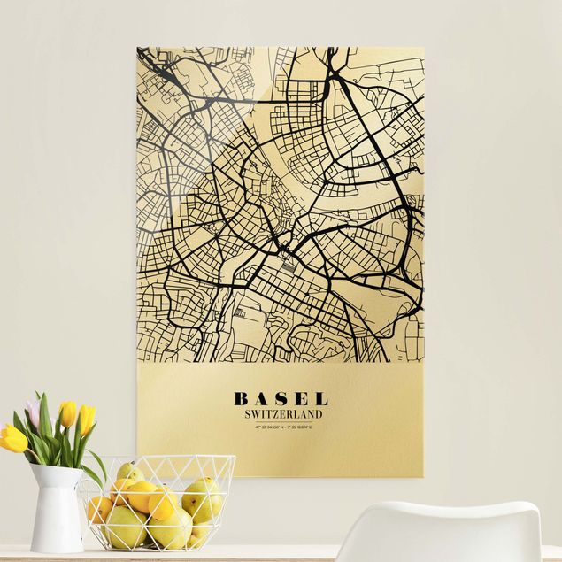 Glass prints architecture and skylines Basel City Map - Classic