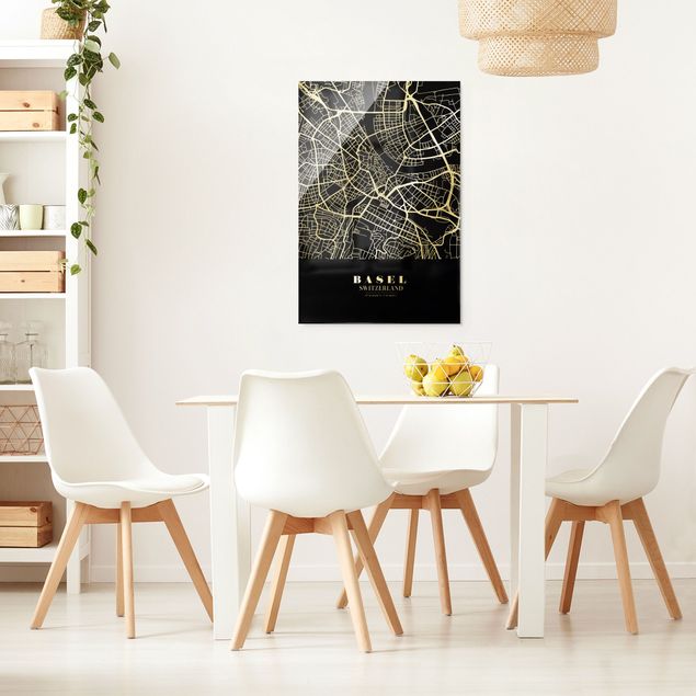 Glass prints sayings & quotes Basel City Map - Classic Black
