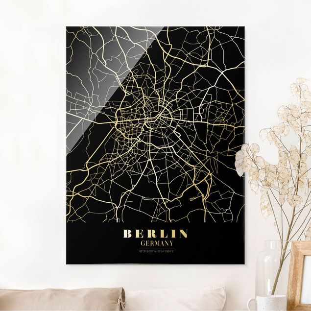 Glass prints Berlin Berlin City Map - Classic Black