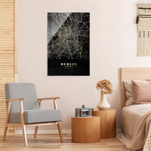Glass prints architecture and skylines Berlin City Map - Classic Black