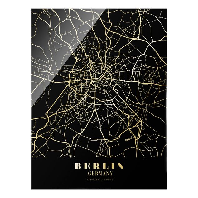 Glass prints black and white Berlin City Map - Classic Black