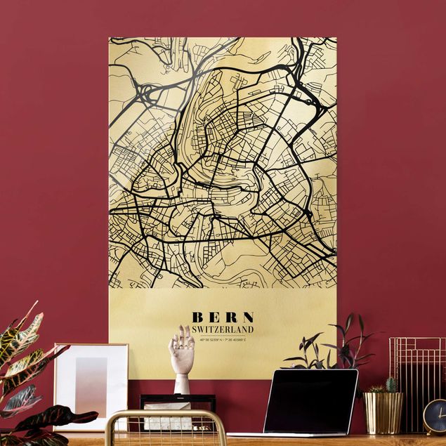 Glass prints architecture and skylines Bern City Map - Classic
