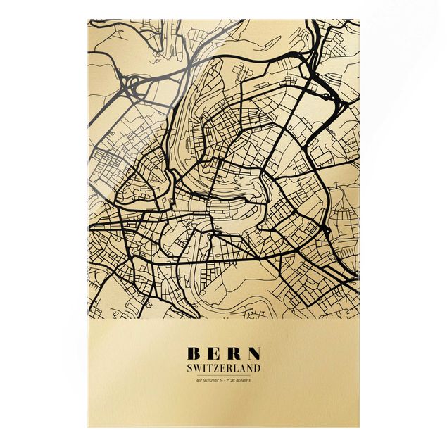 Black and white art Bern City Map - Classic