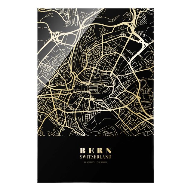 Prints black and white Bern City Map - Classic Black