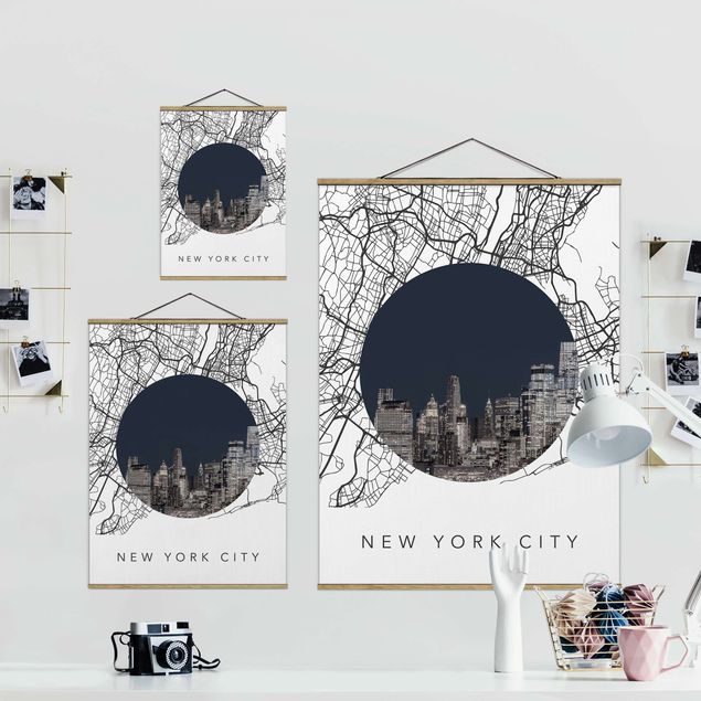 Prints black and white Map Collage New York City