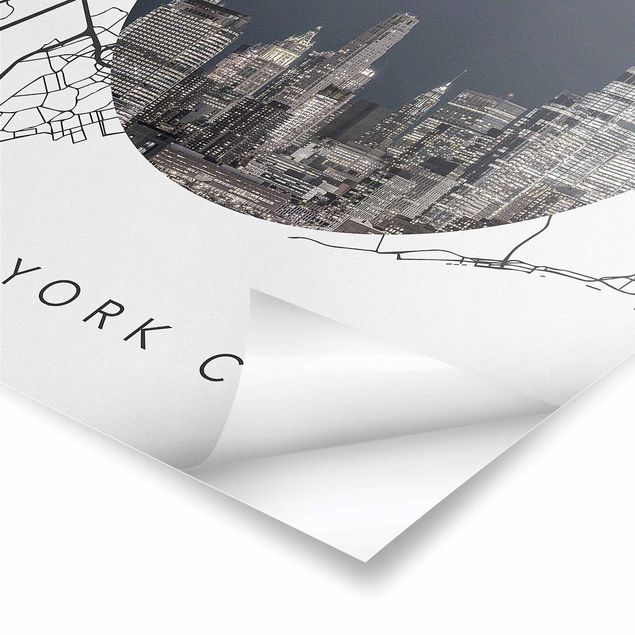 Navy wall art Map Collage New York City