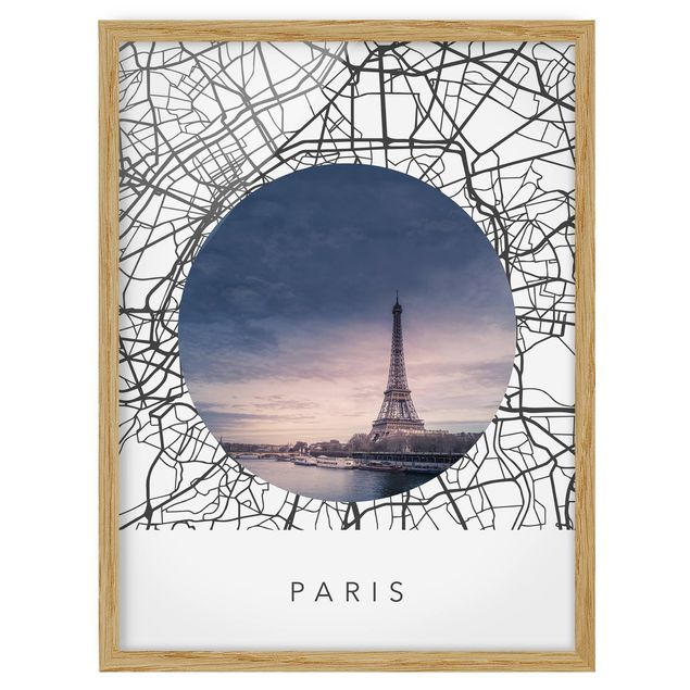 World map framed print Map Collage Paris